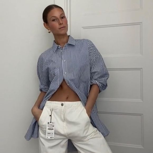 Zara Longline Striped Cotton Shirt New - Picture 4 of 12